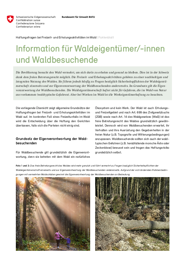 Faktenblatt: Haftungsfragen bei Freizeit- und Erholungsaktivitäten im Wald (PDF)